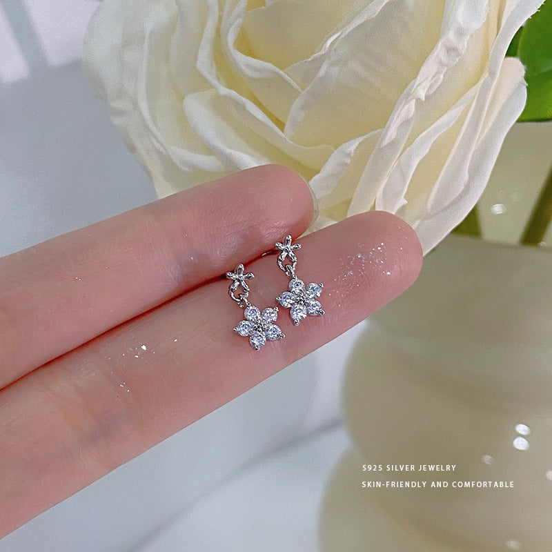 E廠【YC10063E】S925純銀精美鋯石花朵耳環女小清新夏日新款百搭耳環耳環 24.05-1