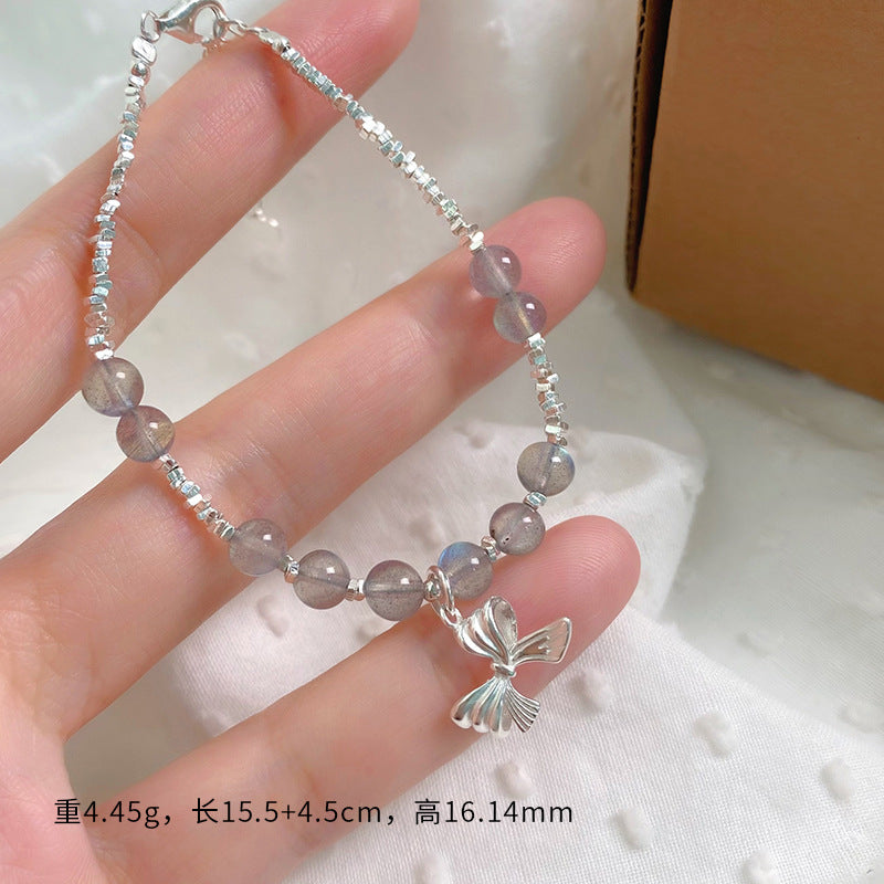 E廠【YC5517SL】S925純銀小眾設計款蝴蝶結草莓晶/海藍寶/灰月光甜美手飾 24.08-5