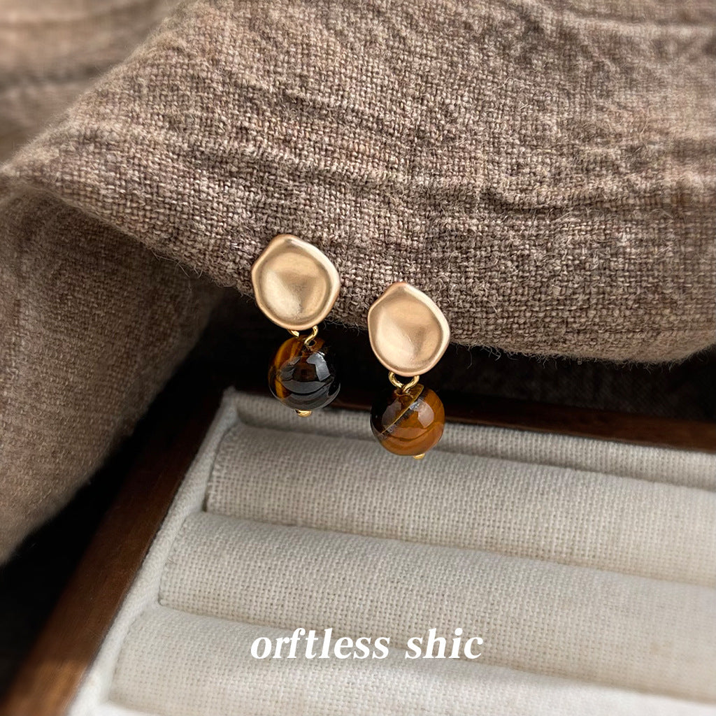 C廠【6994】文藝復古天然石虎眼石925銀針時尚高級感簡約圓形幾何耳環耳環女
25.10-5