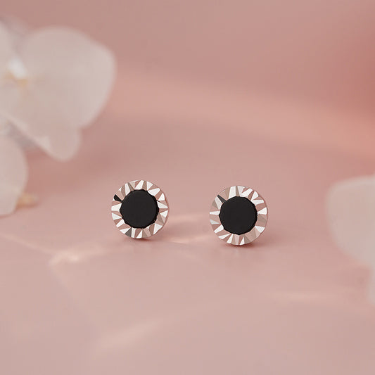 E廠【YC8641E】S999足銀黑瑪瑙耳環簡約個性復古幾何學藝小眾養耳洞耳飾 25.06-4