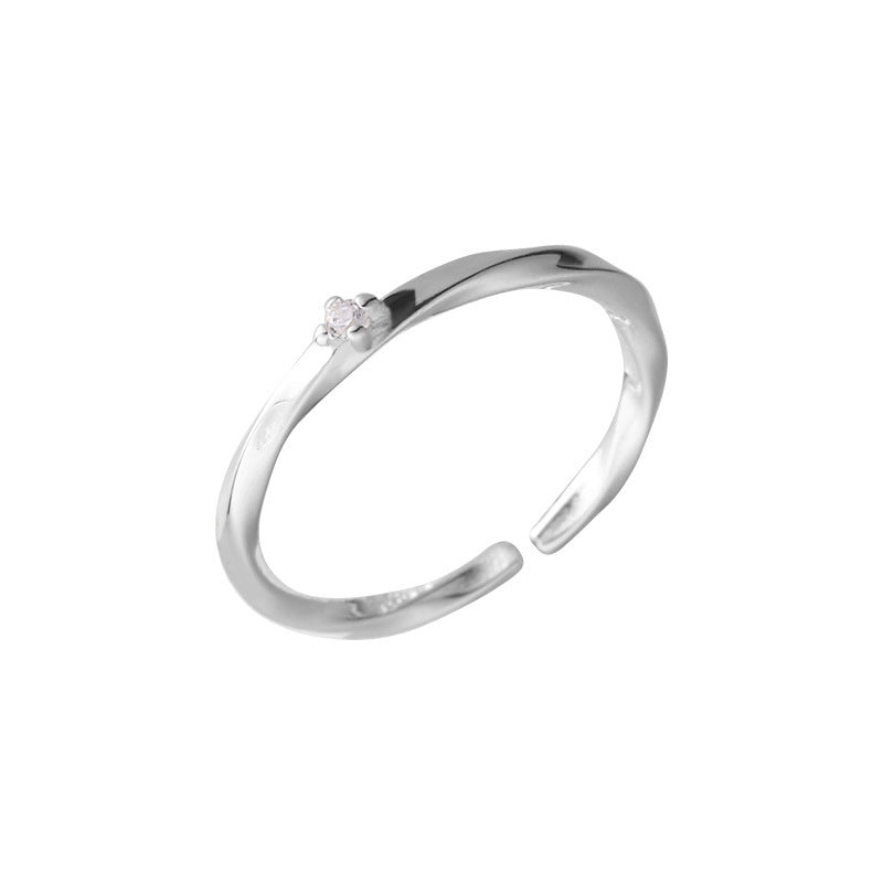 F廠【DQ8594R】S925純銀簡約韓系莫比烏斯戒指女ins風波浪單鑽細款開口尾戒 25.03-2