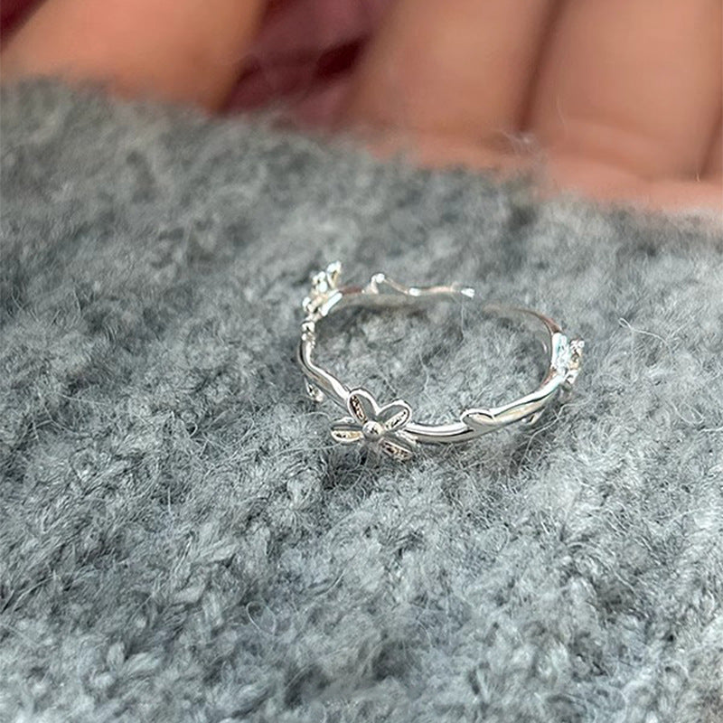 F廠【DQ8631R】足銀999簡約小清新花朵戒指女甜美ins風雛菊藤蔓純銀開口指環 25.05-3