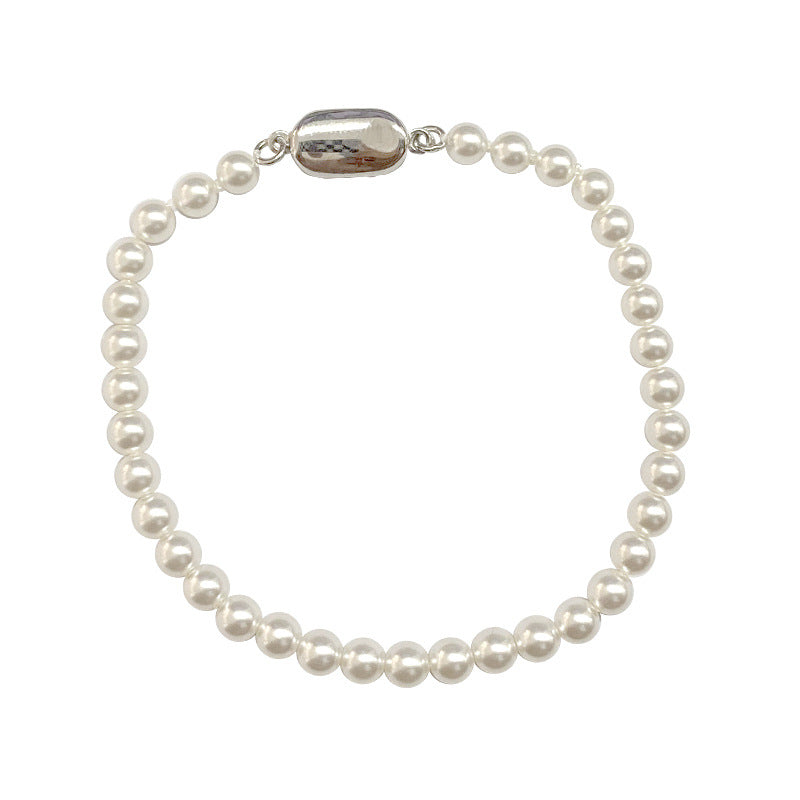 E廠【YC4042SL】S925純銀法式相思豆珍珠手鍊女輕奢百搭氣質簡約手飾 24.02-3