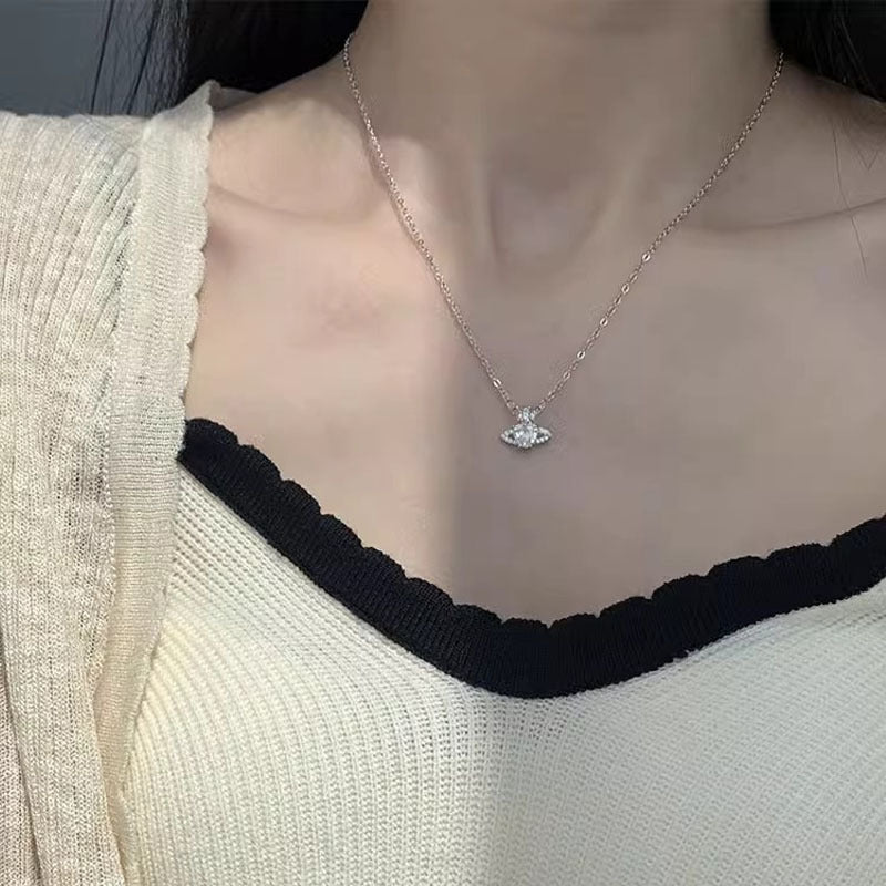 F廠【DQ0262N】足銀999韓版愛心星球項鍊女輕奢風心形閃鋯純銀鎖骨鏈時尚感 25.05-5