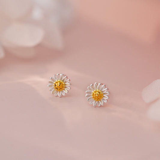 E廠【YC9522E】S999足銀文藝菊花螺絲耳環清新優雅精緻韓風精美小眾耳飾 25.06-3