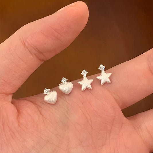 F廠【DQ10408E】S925純銀ins小眾拉絲愛心耳環女小巧甜美星星百搭耳環高級感 25.06-3