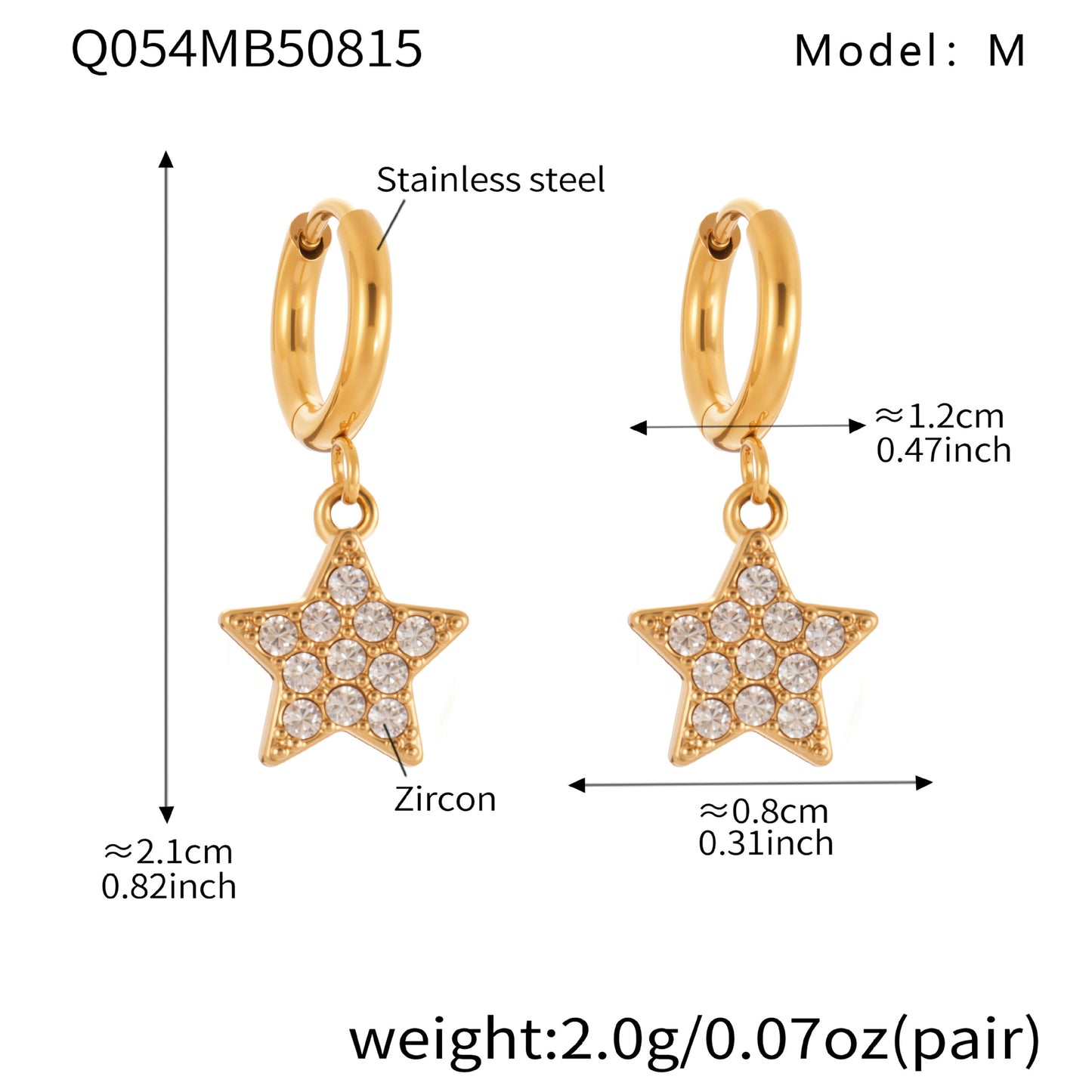 B廠【Q052】歐美飾品不鏽鋼五角星滿鑽鋯石耳環鍍18k真金氣質時尚耳飾 25.08-5