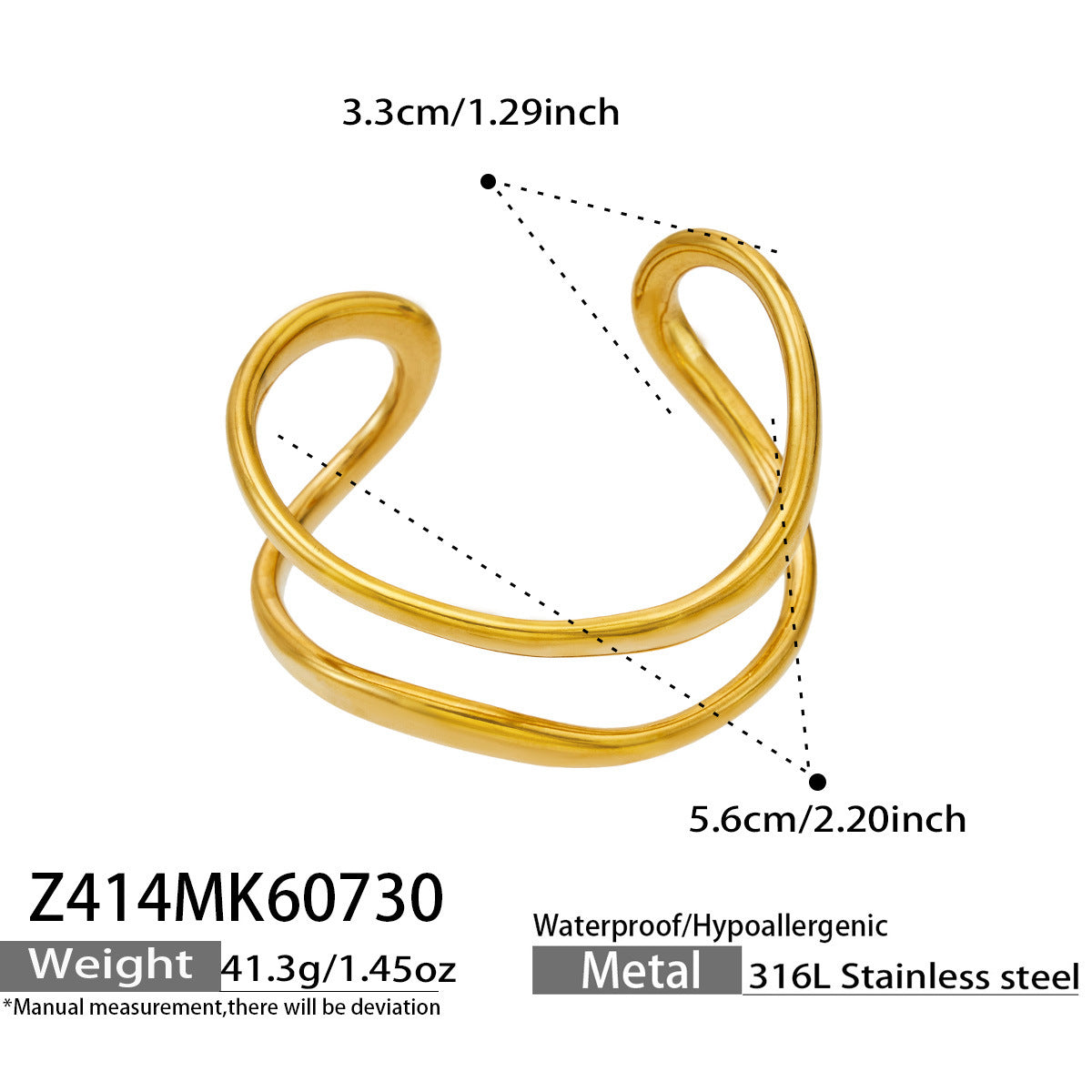 B廠【Z414】歐美跨國簡約鍍18k金 不掉色不鏽鋼幾何鏤空手環時尚女飾品
26.08-1