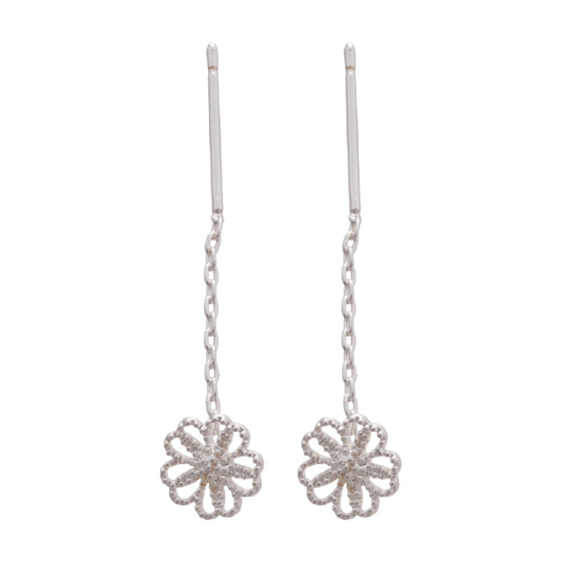A廠【HE25268】素銀花朵鏤空耳線女夏季新款顯臉瘦耳環輕奢高級感時尚百搭耳環女 25.03-3