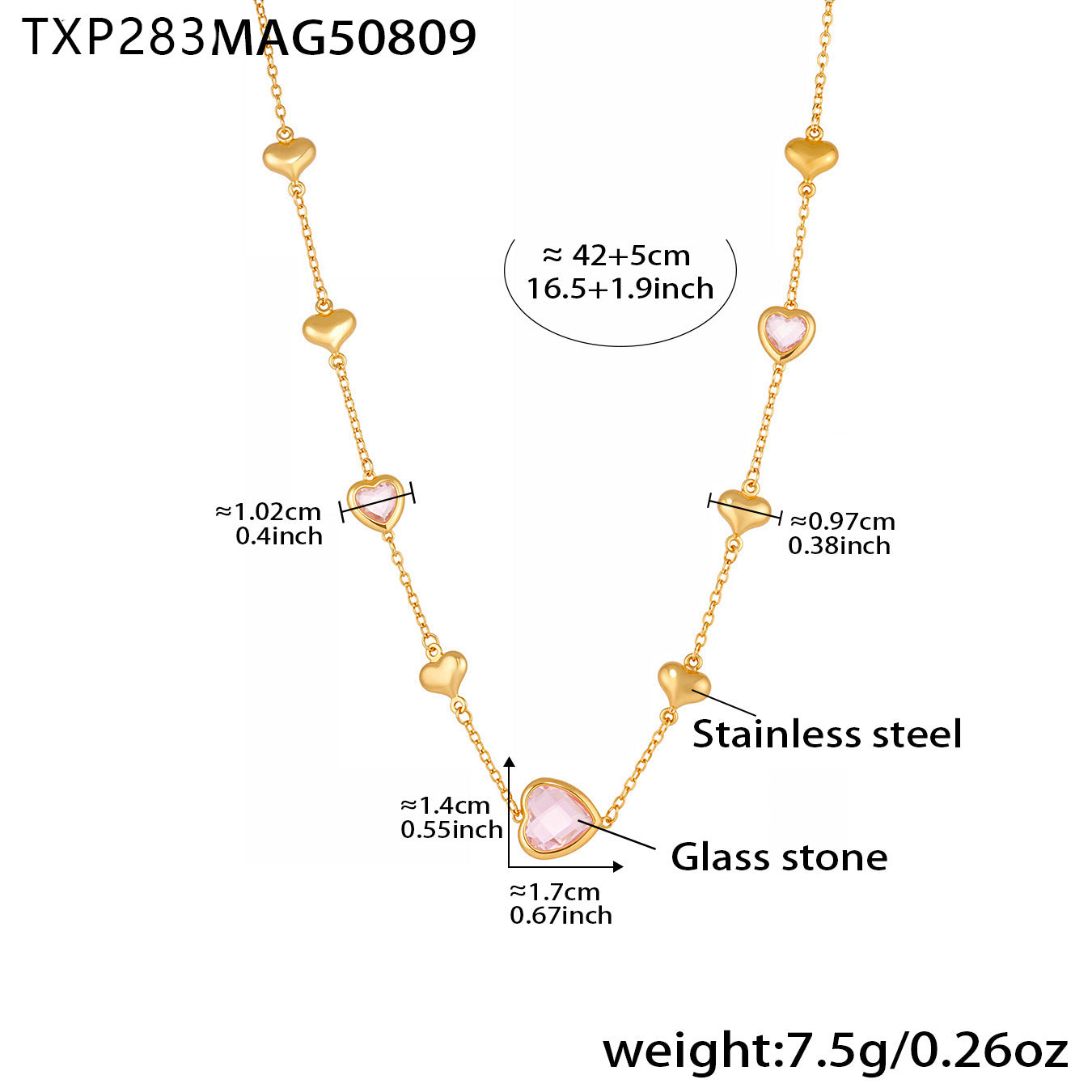 B廠【TXP283】珠寶新品切面玻璃石空心愛心項鍊不銹鋼鍍18k真金精美首飾 25.08-3