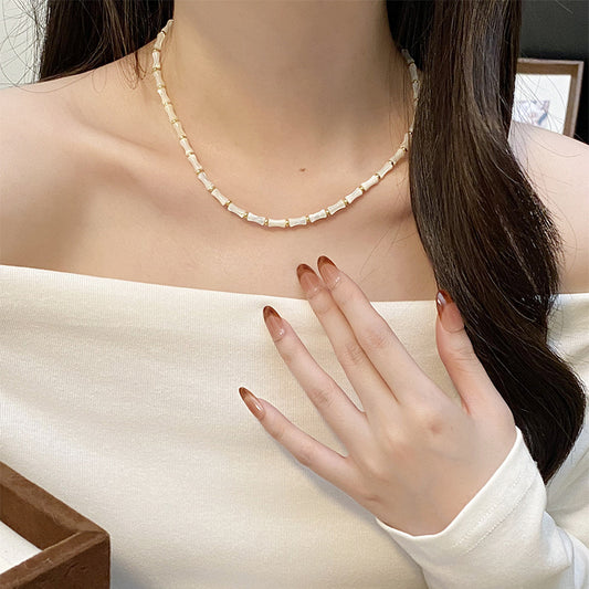 F廠【DQ1773N】實拍新中式貝殼竹節項鍊女S925純銀氣質時尚手工設計鎖骨鏈潮 25.03-3