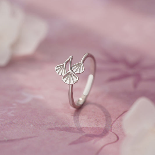 E廠【YC4994R】S999足銀優雅杏葉戒指女氛圍感高級甜美森係可調節指環 25.06-3