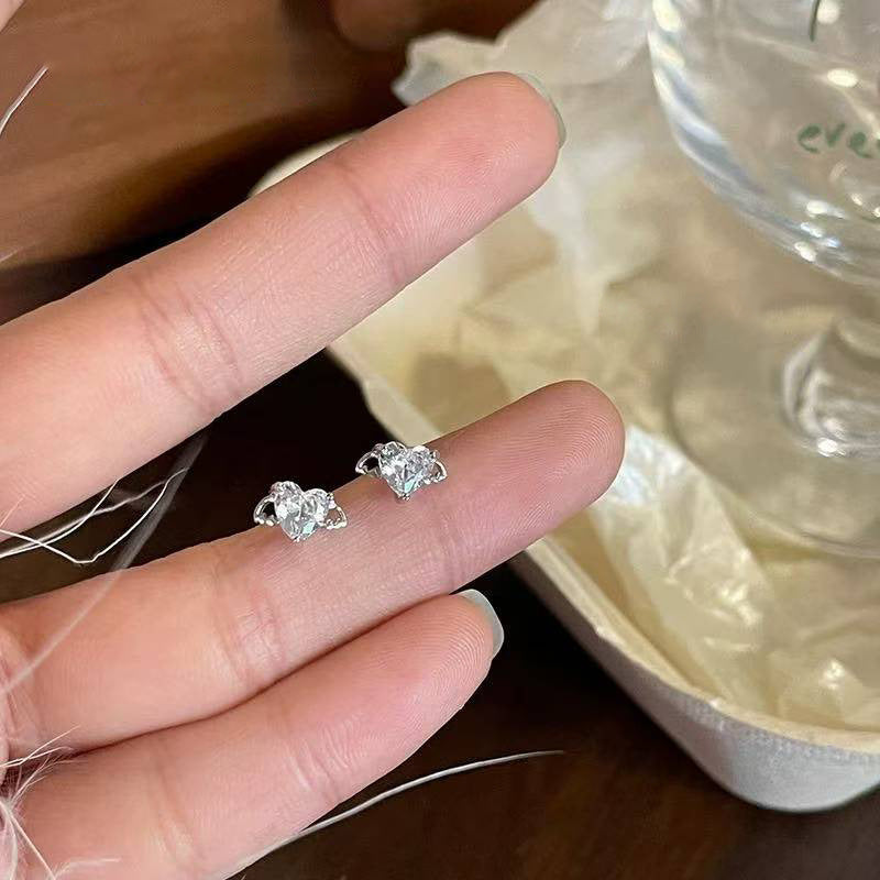 F廠【XDQ10860E】足銀999純銀天使愛心小耳環女鋯石小眾設計高級感養耳洞耳飾
 25.10-5