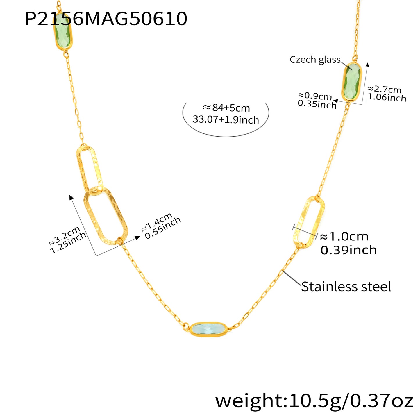 B廠【P2156】歐美時尚雙款式戴切面玻璃石項鍊不鏽鋼材質18k真金飾品 25.06-3