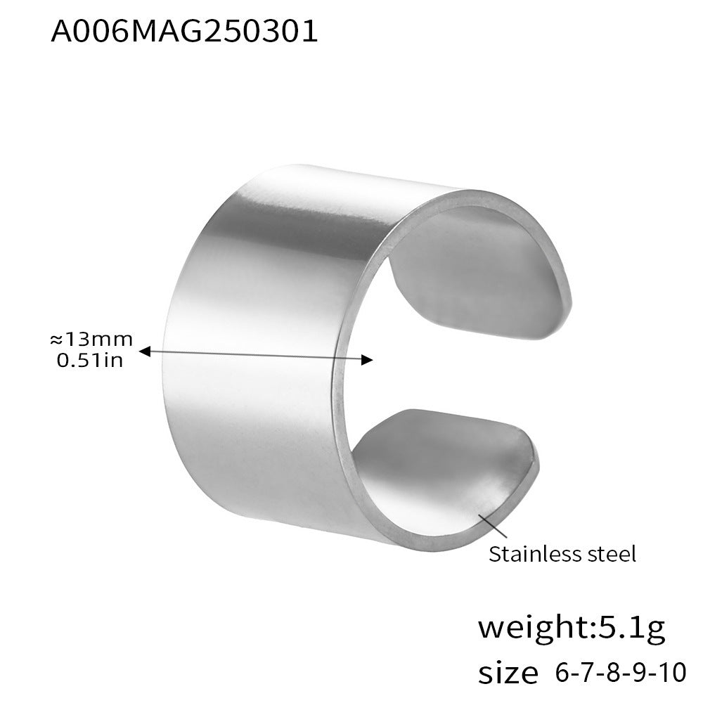 B廠【A006】寬版光面戒指冷淡風簡約開口戒指不鏽鋼PVD鍍18K真金食指戒 25.03-1