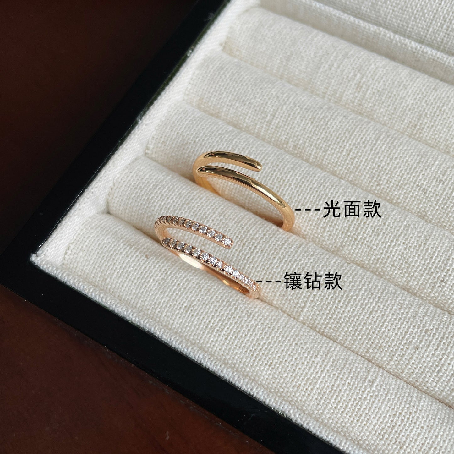 F廠【DQ8076R】小眾設計雙層疊戴閃鑽戒指女S925純銀日系輕奢纖細開口食指戒 25.04-4