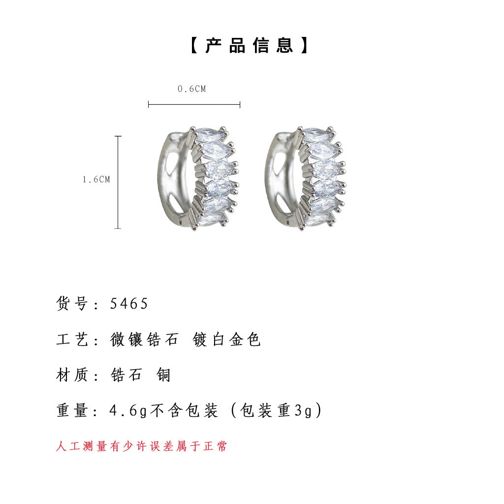 C廠【5465】微鑲鋯石簡約設計感耳扣時尚通勤百搭冷淡風極簡主義圓圈排鋯耳飾 25.04-4