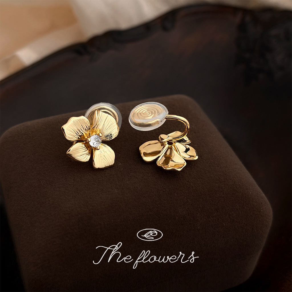 C廠【5503】原創設計師款925銀針鍍18K真金保色不易褪色鋯石四葉花朵耳環耳飾 25.02-4