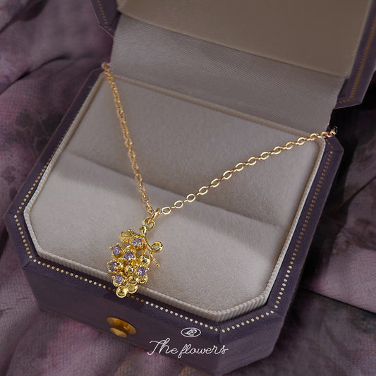 C廠【6681】厚鍍18K真金保色紫葡萄鋯石項鍊 氣質新款時尚高級感輕奢風鎖骨鏈
 25.09-1