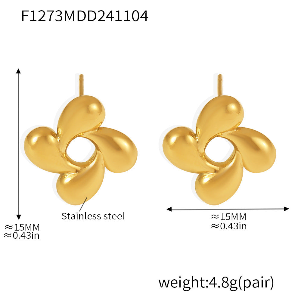 B廠【F1273】極簡旋轉花朵不鏽鋼項鍊耳環組小眾精緻氣質首飾 24.11-3