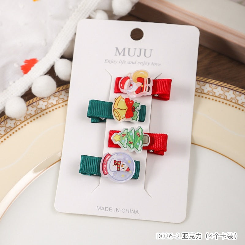 D廠【D026】可愛聖誕髮夾兒童髮卡超值4個卡裝夾子聖誕樹髮飾邊夾碎髮瀏海夾 24.11-2「D廠-單筆結帳需滿,NT$600出貨(不含運費)」