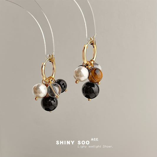 C廠【6464】虎眼石重工質感幾何圓形文藝復古美拉德風新款手工耳環耳環女
 25.10-3