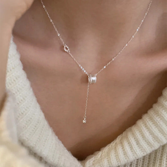 F廠【DQ0243N】999足銀拉絲路通滾輪項鍊女簡約溫柔風小蠻腰流蘇鎖骨鏈潮 25.04-4