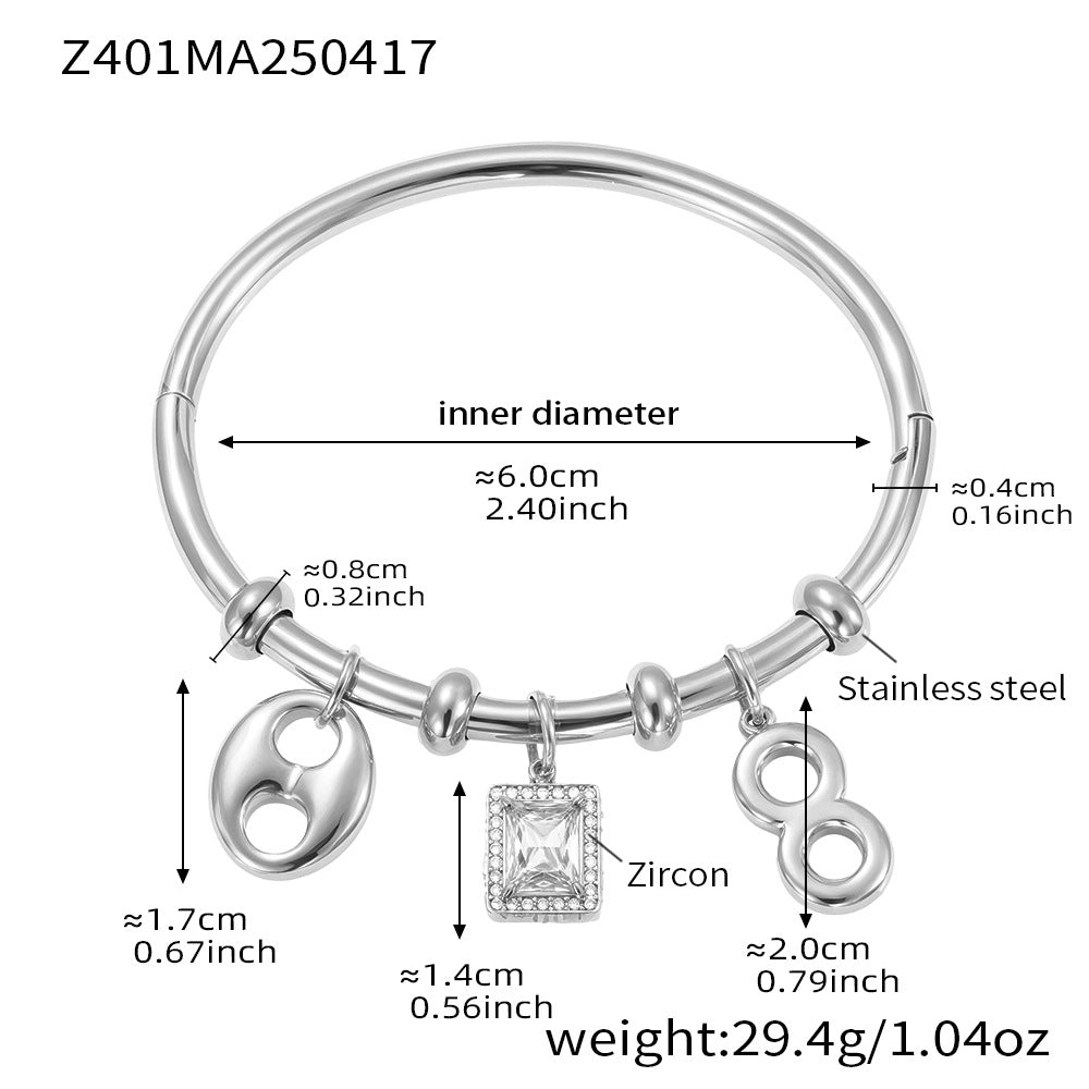 B廠【Z401】歐美飾品不鏽鋼鑲鋯石8字吊墜多配件手環鍍18k金跨境熱銷款 25.04-4