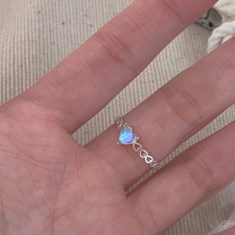 F廠【DQ8730R】S925純銀炫彩鋯石愛心戒指女精緻甜美鏤空心形開口指環疊戴潮 25.06-1