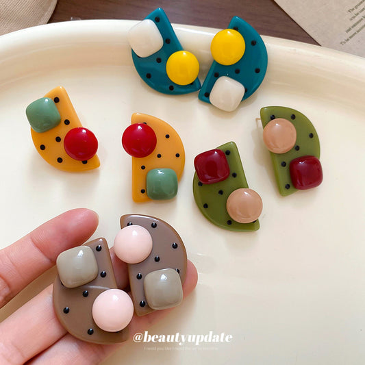 A廠【WE4219】925銀針多巴胺波點幾何耳環甜美清新少女時尚耳環個性設計感小眾耳飾
 25.09-1