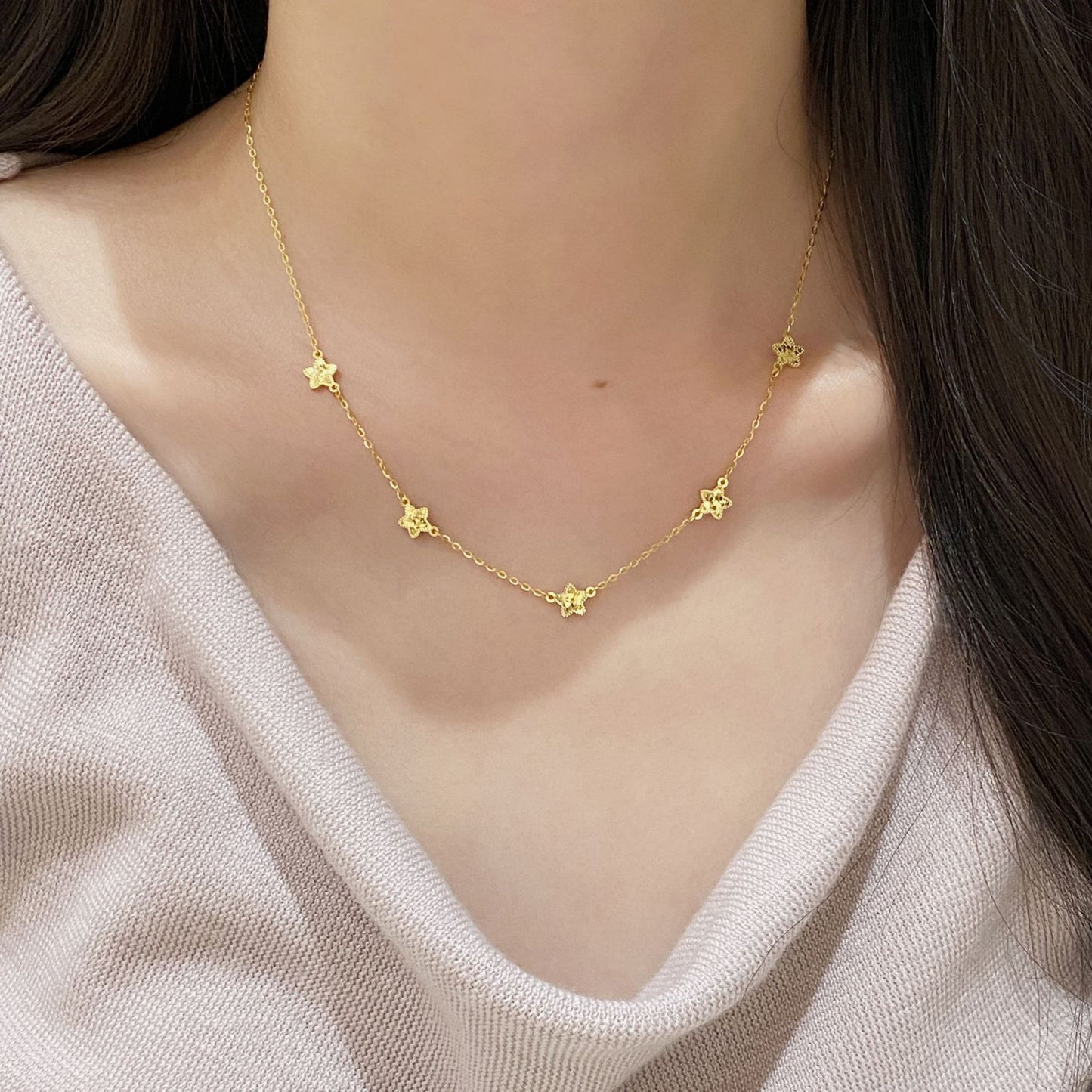 F廠【XDQ0045N】S925純銀韓版迷你星星項鍊女精緻爆閃CNC車花星形百搭鎖骨鏈
 25.10-5