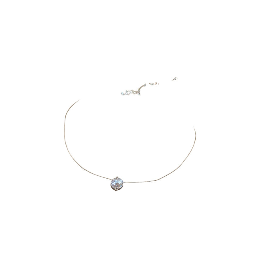 A廠【HN8744】鋯石圓形吊墜項鍊女小眾簡約設計感鎖骨鏈輕奢高級感氣質頸鍊 25.05-3
