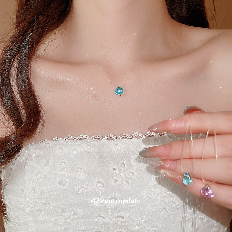 A廠【HN8744】鋯石圓形水滴吊墜項鍊時尚簡約小眾設計感鎖骨鏈輕奢高級感項鍊飾女 25.06-4