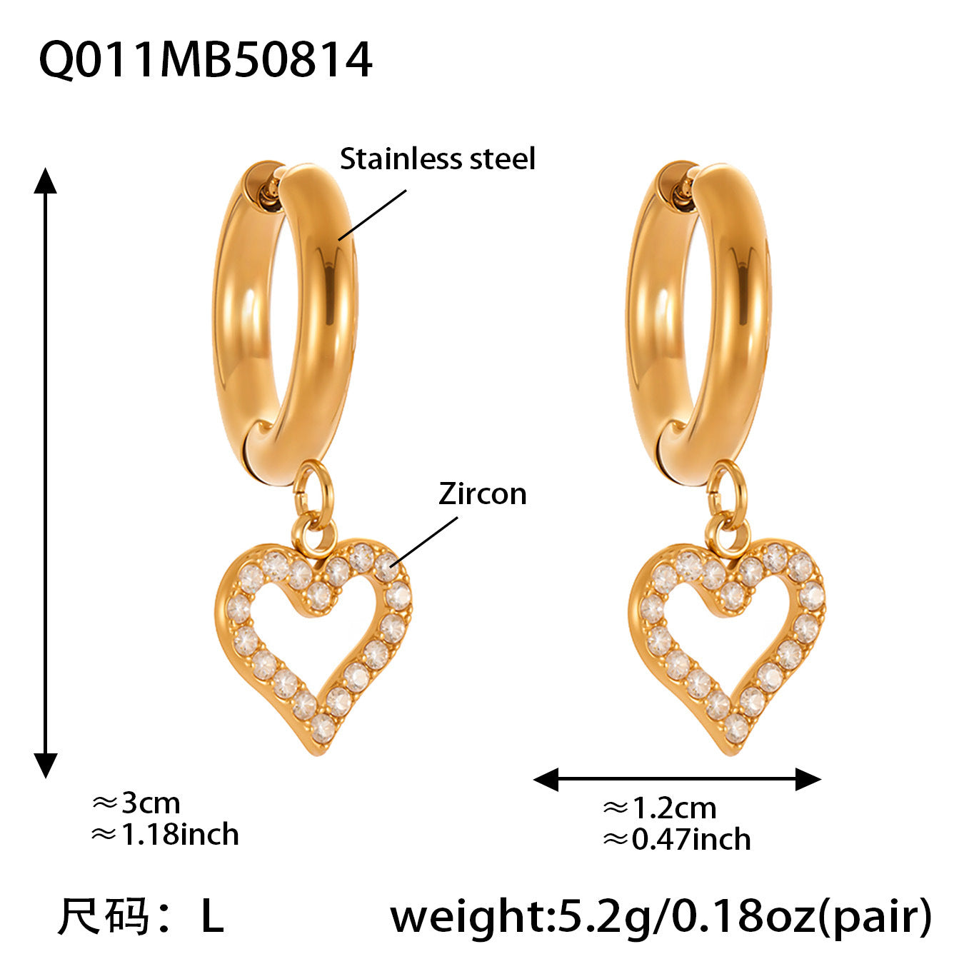 B廠【Q007】氣質簡約精緻小巧光面愛心吊墜耳環耳環鑲嵌鋯石不銹鋼耳環 25.08-5