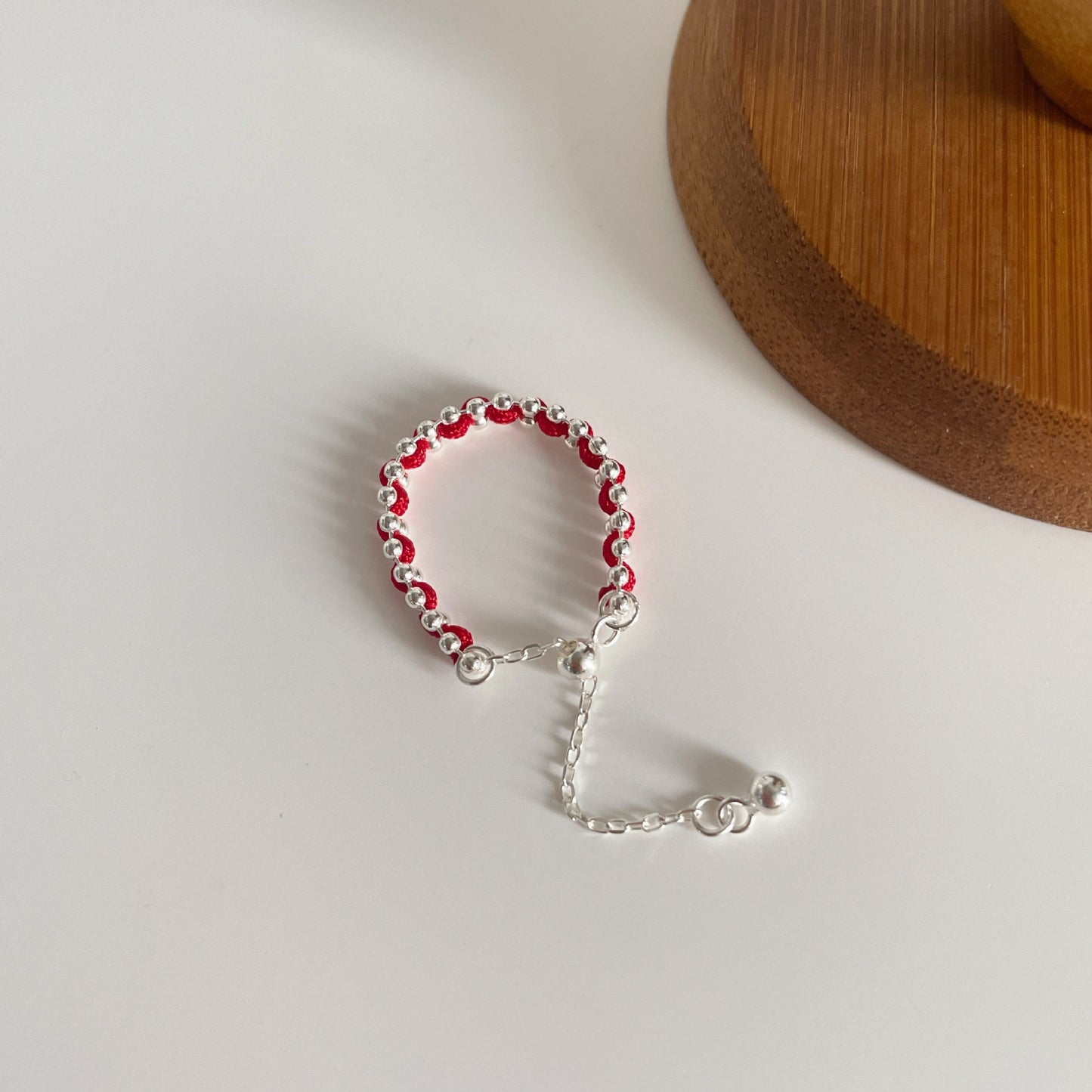 F廠【DQ0144S】冠軍同款S925純銀圓珠紅繩手鍊精緻輕奢手工編織戒指疊戴手飾 25.02-3