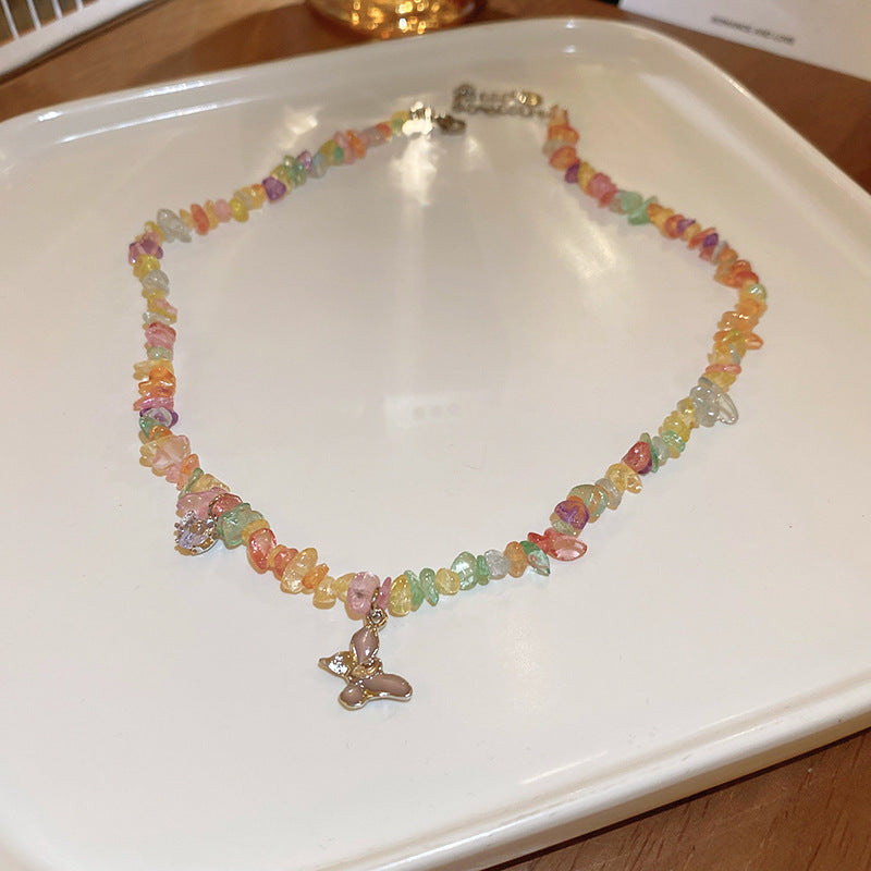 A廠【HB2180-HN5779】多巴胺鑲鑽蝴蝶愛心鋯石項鍊套裝小清新甜美設計感鎖骨鏈新款項飾 24.04-4