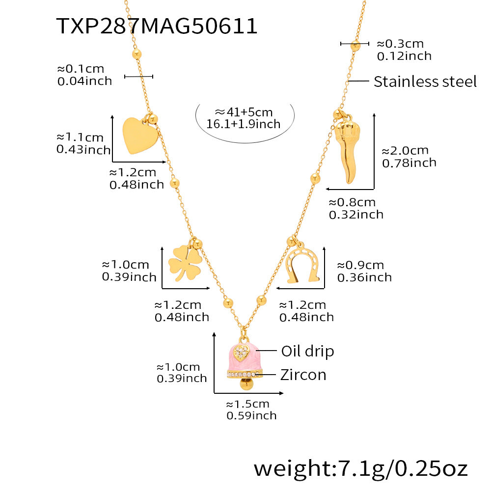 B廠【TXP287】法式浪漫彩釉小鈴鐺愛心幸運草多配件吊墜項鍊手鍊腳鍊套裝 25.06-4
