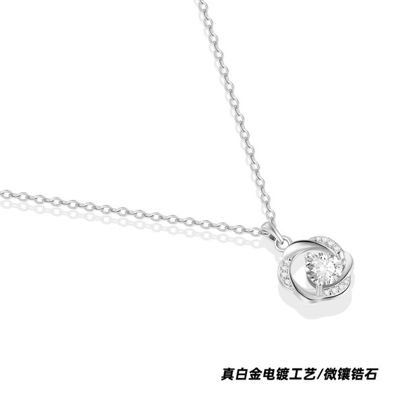 F廠【DQ1342N】S999足銀莫比烏斯環閃鑽項鍊女小眾輕奢高級感鋯石純銀鎖骨鏈 25.04-4