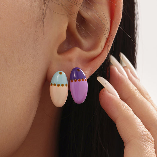 B廠【F361】不鏽鋼凡高油畫彩繪滴油耳環簡約輕奢小眾設計耳飾18k鍍金 25.06-3