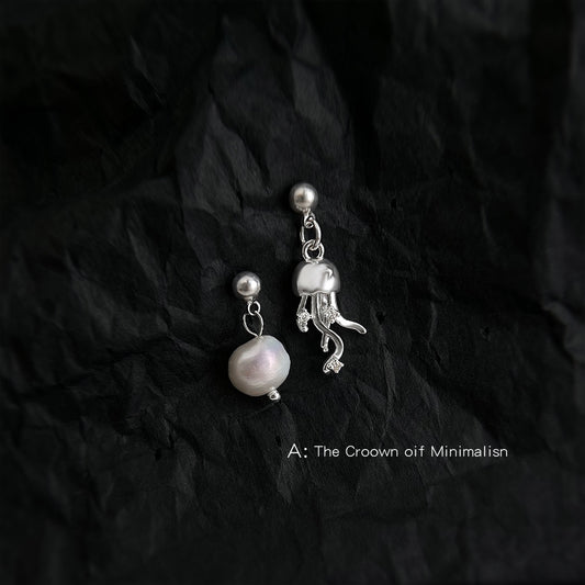 C廠【6666】巴洛克異形淡水珍珠不對稱設計感水母耳環925銀針新款耳環女
 25.08-5