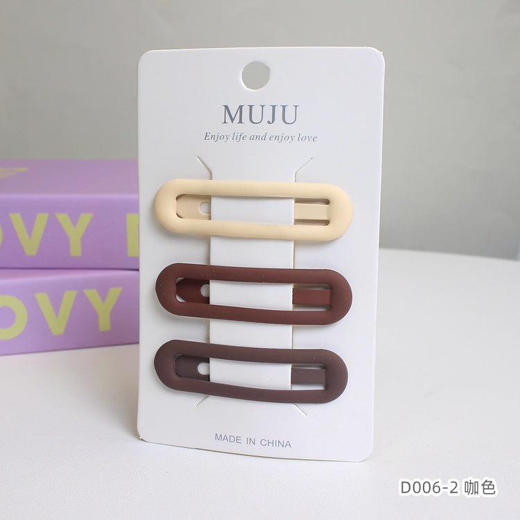 D廠【D006】簡約咖色滴油磨砂髮夾3隻套裝無痕BB夾韓版少女百搭側邊瀏海夾 24.03-1「D廠-單筆結帳需滿,NT$600出貨(不含運費)」