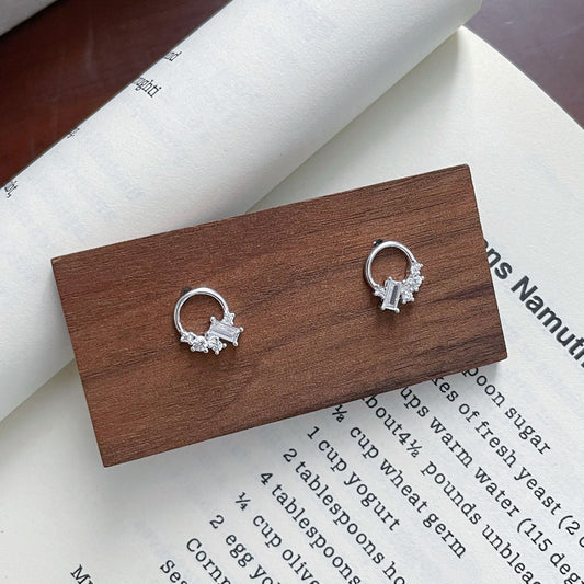 F廠【DQ10877E】S925純銀日韓簡約閃鑽圓環耳環女ins風氣質幾何鋯石百搭耳飾 25.06-4