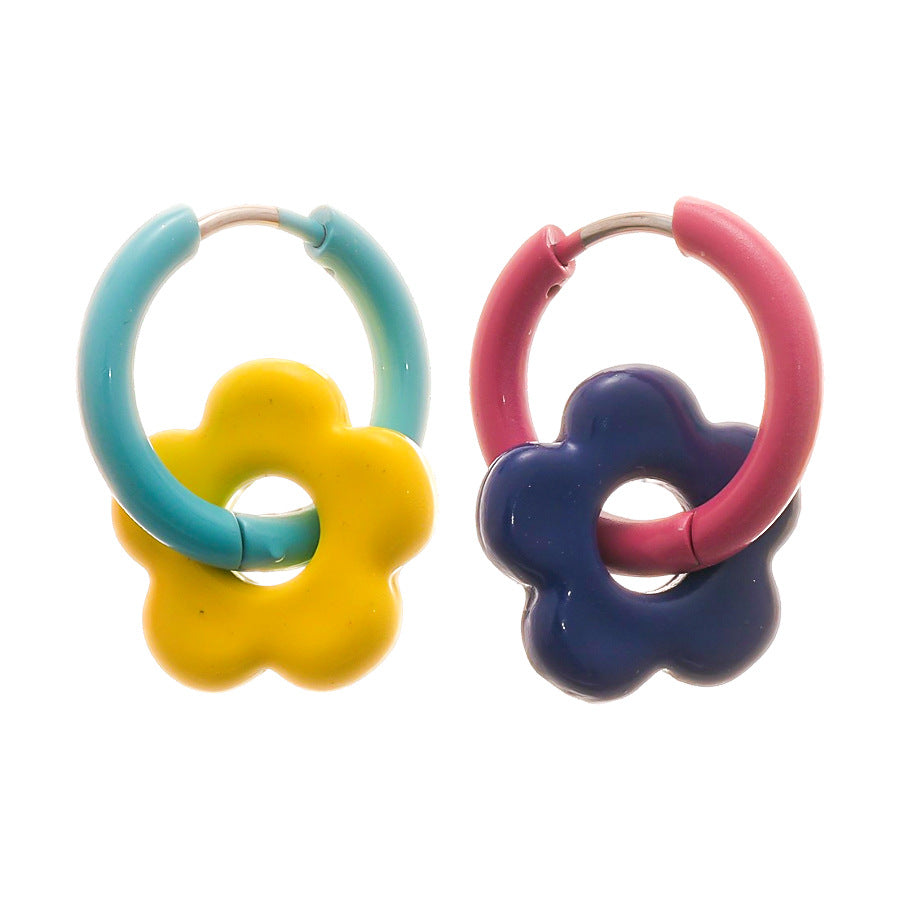 A廠【HE25487】不對稱噴漆花朵耳環多巴胺甜美清新耳環女通勤百搭耳環設計感小眾 25.03-4