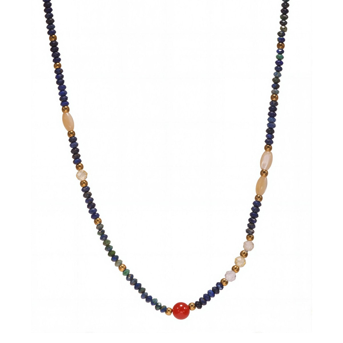 B廠【P1332】國潮青金石串珠鎖骨鍊紅瑪瑙吊墜個性氣質項鍊不鏽鋼飾品潮 25.05-3