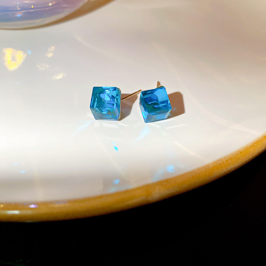 A廠 【HE26487】925銀針水晶立體方形耳環簡約清新耳環時尚高級感百搭耳環設計感小眾 25.05-4