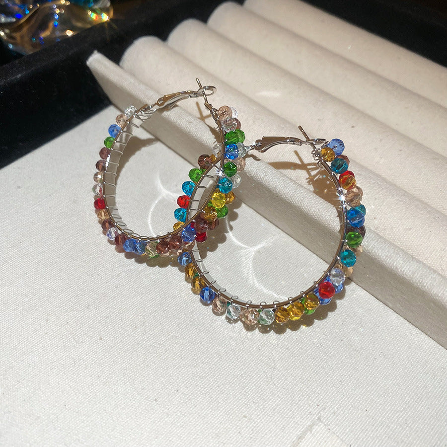 A廠【HE25844】925銀針彩色水晶圓形耳圈2025新款個性氣質耳環女復古耳飾設計感小眾 25.04-2