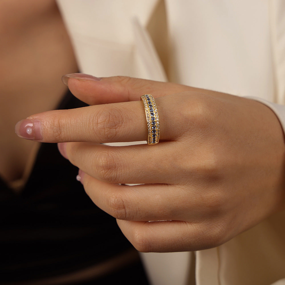 B廠【A699】跨境熱銷高級感時尚個性小眾銅材質指環鑲彩鑽開口可調式戒指 24.01-1