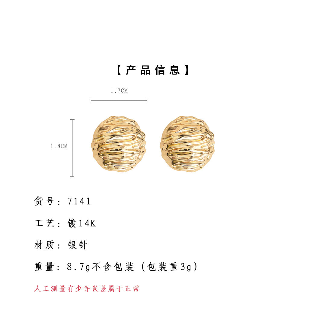 A廠【7141】小眾設計感核桃紋路時尚高級感銀針圓形幾何重工感耳飾耳環女
25.11-4