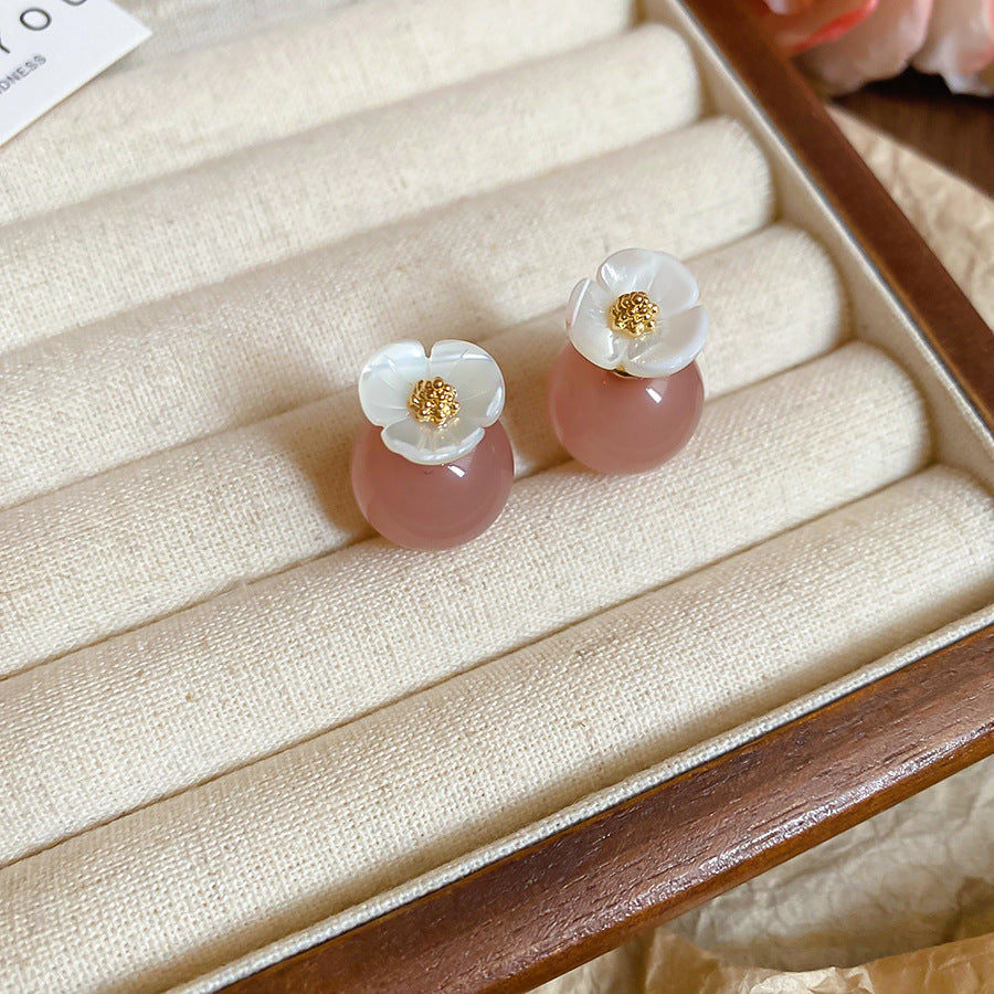 A廠【HE25732】925銀針貝殼花朵耳環2025新款甜美清新耳環女時尚百搭耳環設計感小眾 25.04-2