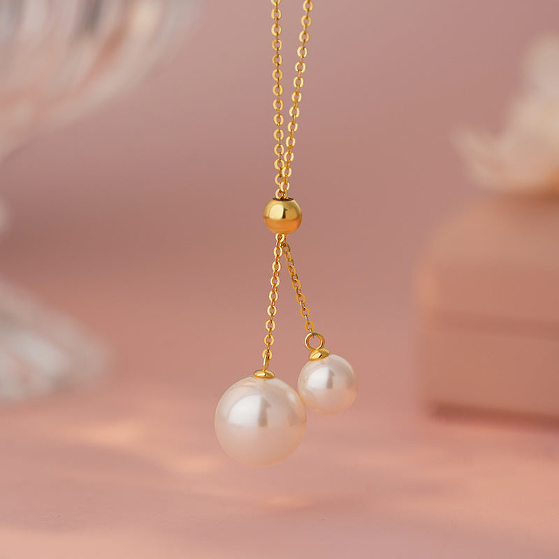 E廠【YC1063N】S925純銀珍珠抽拉項鍊精緻可調整韓風時尚日常簡約鎖骨鏈 25.04-1